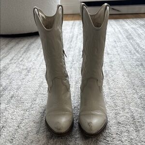 Steve Madden Cream Heeled Boots with Western Flair